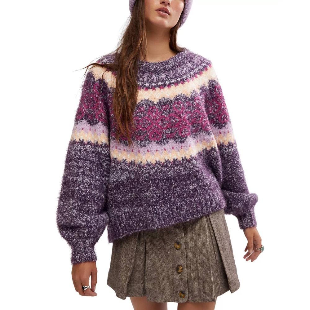 Free People Festive Frost Sweater Women SZ S Purple Casual Cozy Comfort Layering